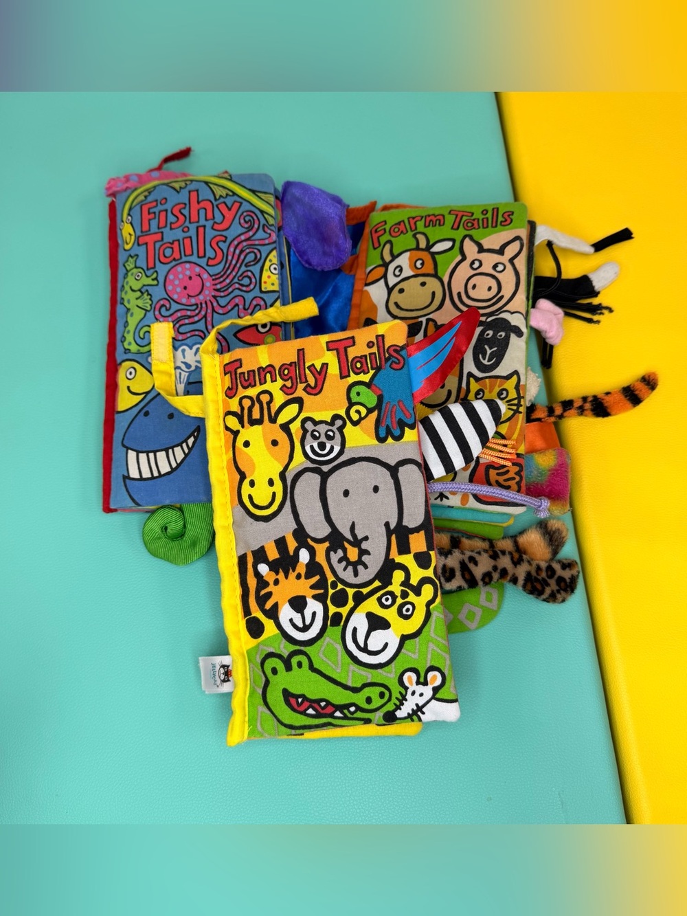 Jellycat Tails Soft Cloth Book Bundle of 3- Fishy / Jungly / Farm Tails